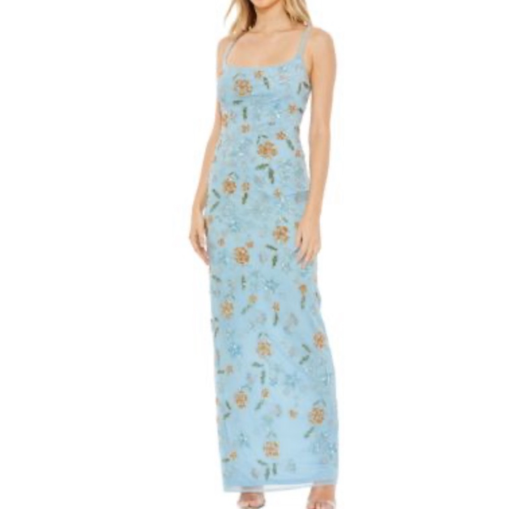 Mac duggal - FLORAL BEADED SQUARE NECK COLUMN GOWN